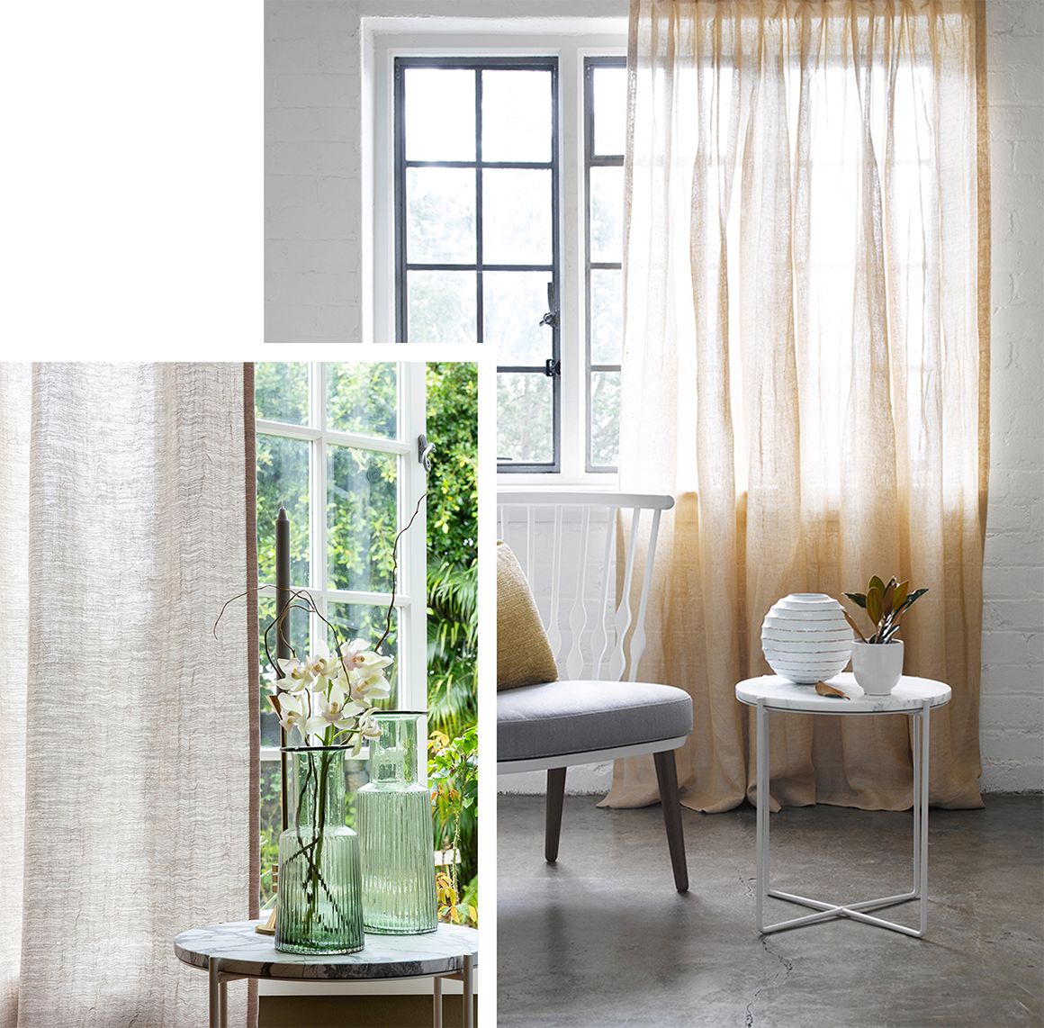 various sheer curtains in contemporary room scenes