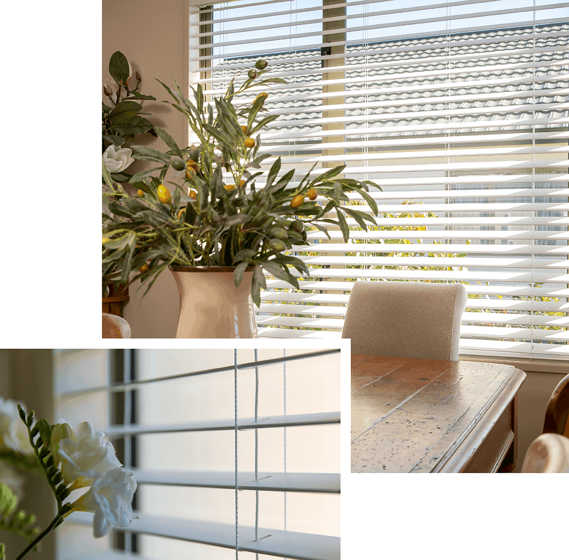 white venetian blinds in dining room