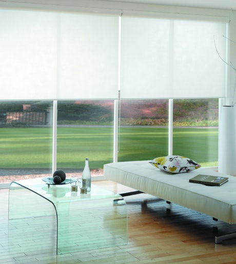 white light filter roller blinds in contemporary lounge room
