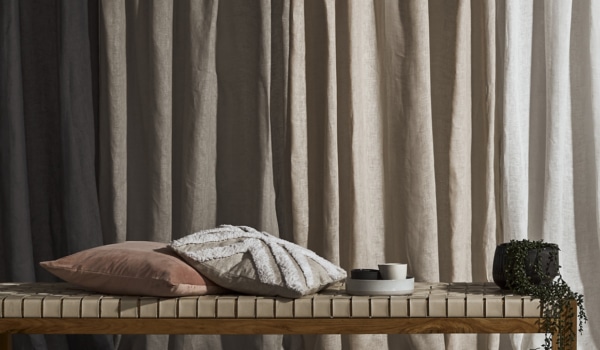 black grey beige and white curtains in modern rustic scene