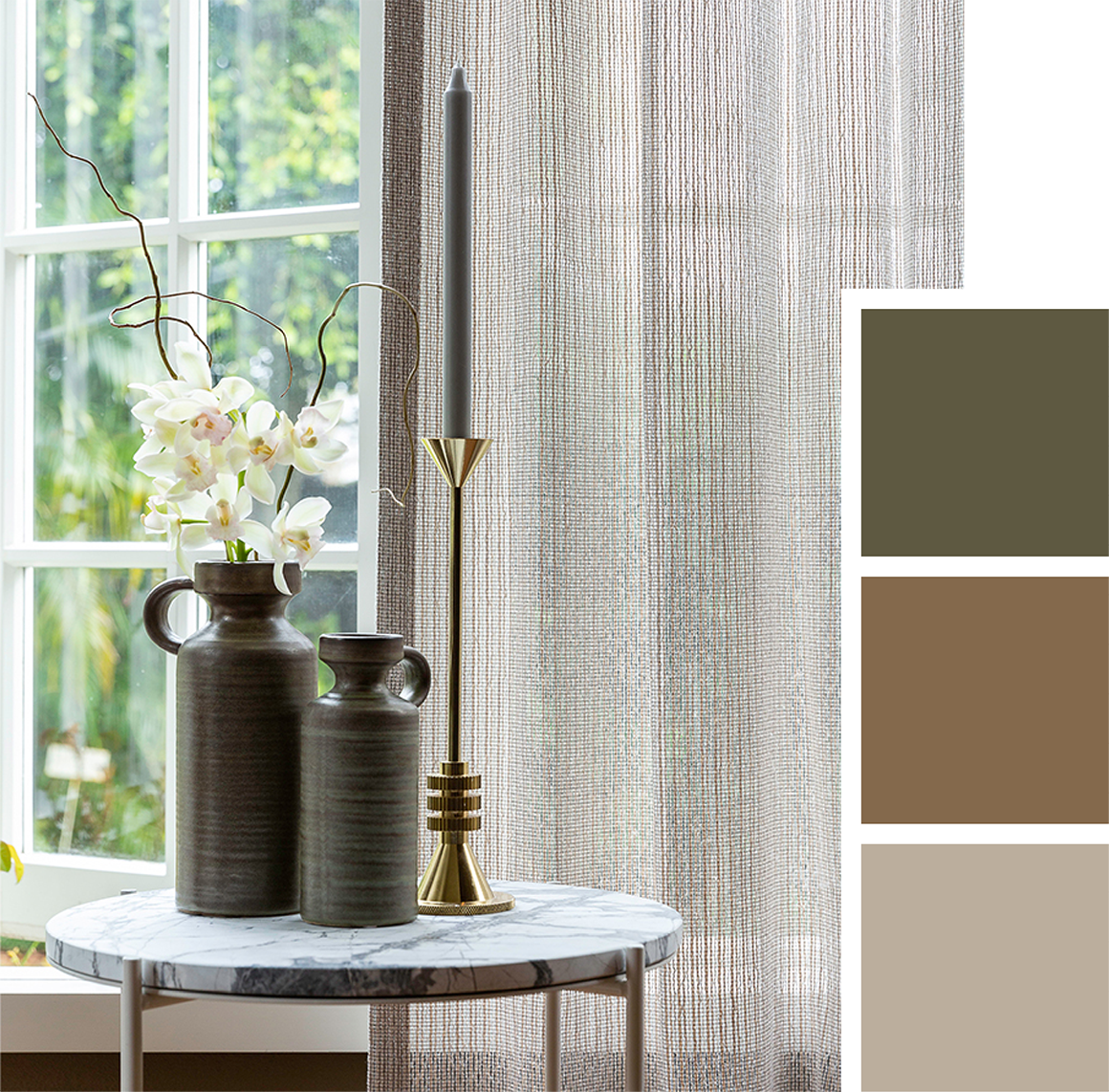 beige textured sheer curtains in contemporary scene