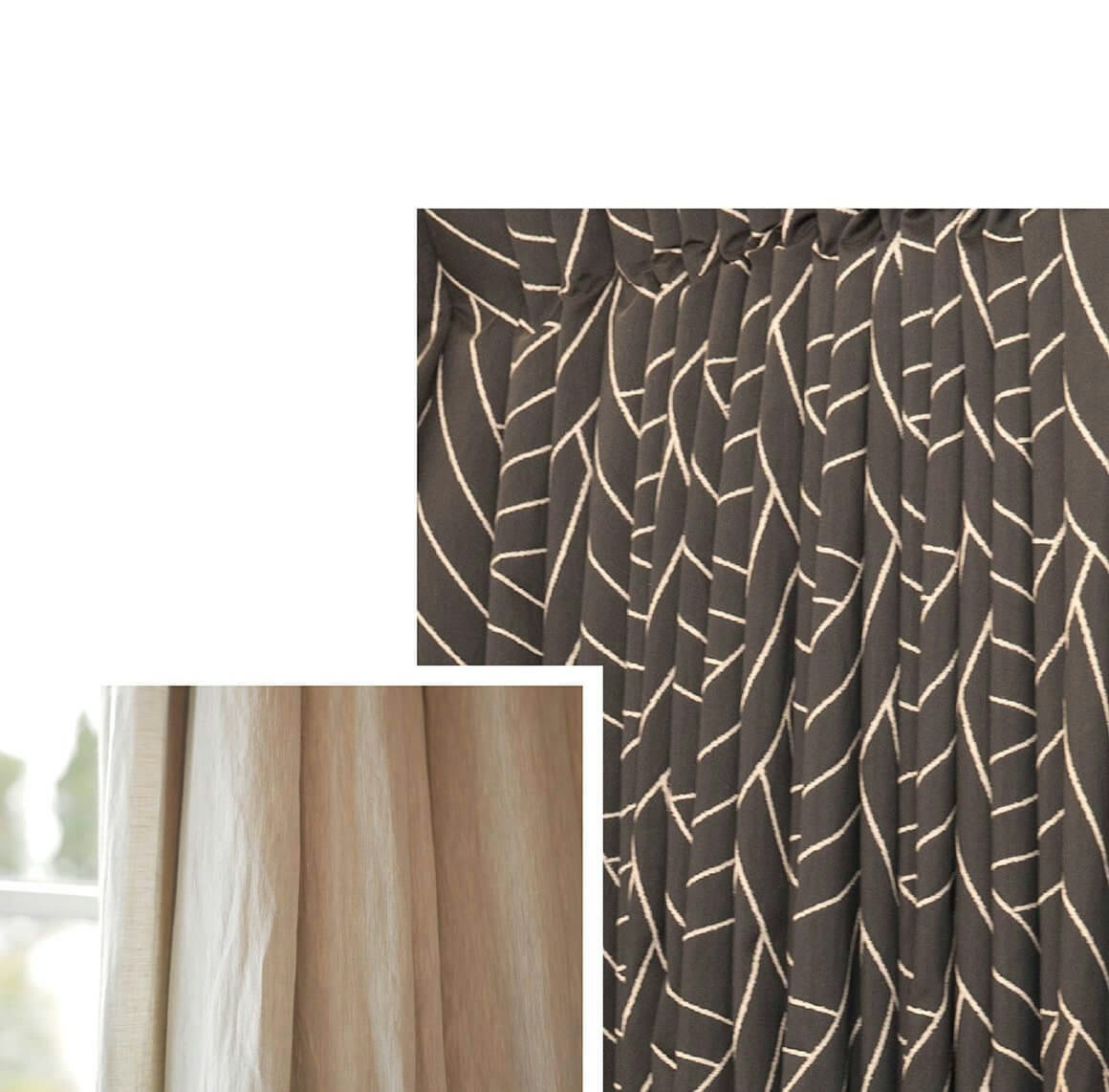 Light beige curtains and dark geometric curtains
