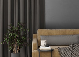 charcoal dark grey curtains in contemporary lounge room on grey walls