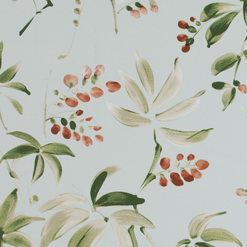 Botanical roller blind fabric in mist