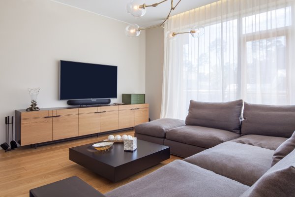 A small living space kept light and open with pale colours