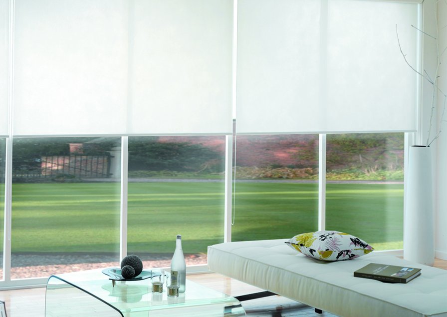 White Light Filter roller blind by Russells in a living room