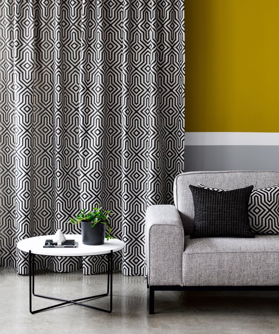 Geometric patterned curtain adding texture to a room